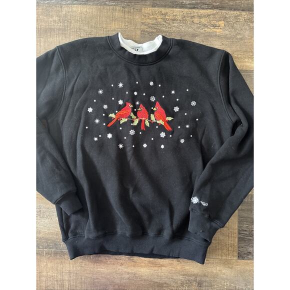 Christmas Cardinals Birds Sweatshirt Grandma Vintage 90’s Ugly Winter medium - Picture 1 of 3